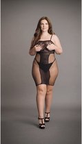 Knee-Length Lace and Fishnet Dress - Black - OSX