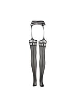 Garterbelt stockings with open design - Black - O/S