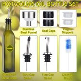 Olijfoliefles Olijfolie Dispenser 500 ml Oliefles Drizzler 2 Pack Olie Flessen voor Keuken Cruet Set met Tuiten, Trechter, Schoonmaakborstel, Stoppers en Caps