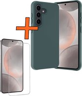 Hoesje Geschikt voor Samsung S24 Hoesje Siliconen Cover Case Met Screenprotector - Hoes Geschikt voor Samsung Galaxy S24 Hoes Back Case - Donkergroen
