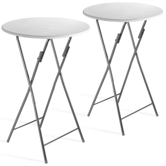 CASARIA Table haute Set de 2 - Pliable aspect bois 110cm Ø60cm - Wit