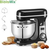 Biolomix keukenmixer - 6L - Roestvrijstaal - 6 verschillende standen - Keukenmachine - Inclusief accessoires - Zwart