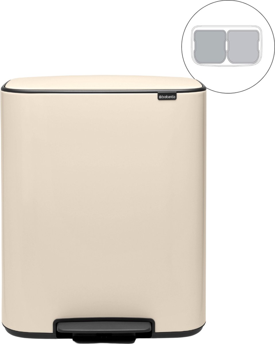 Goedkoopste Brabantia Bo Prullenbak - 2 x 30 liter - Afvalscheiding - Soft Beige