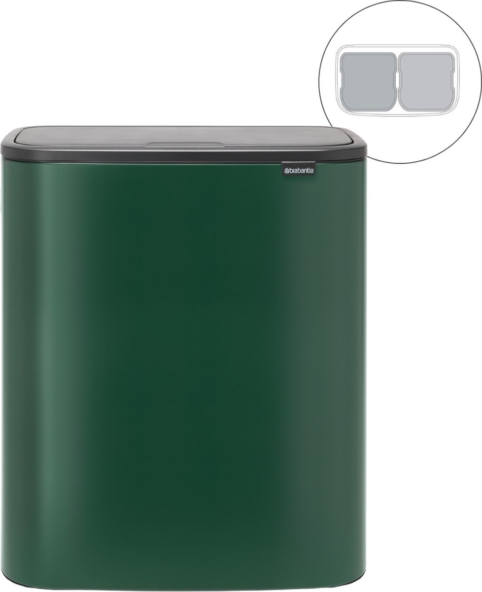 Goedkoopste Brabantia Bo Touch Bin Prullenbak - 2 x 30 liter - Afvalscheiding - Pine Green