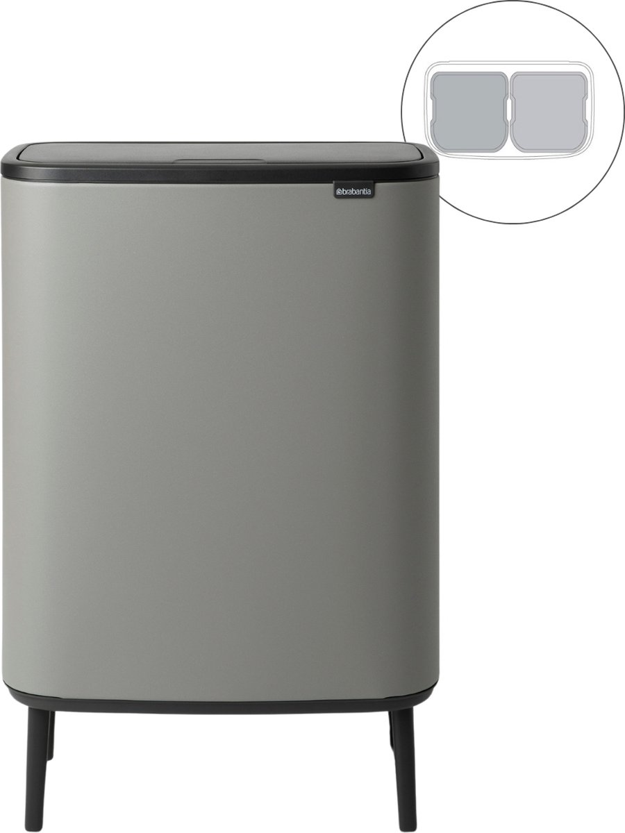 Goedkoopste Brabantia Bo Touch Bin Hi Prullenbak - 2 x 30 liter - Afvalscheiding - Mineral Concrete Grey