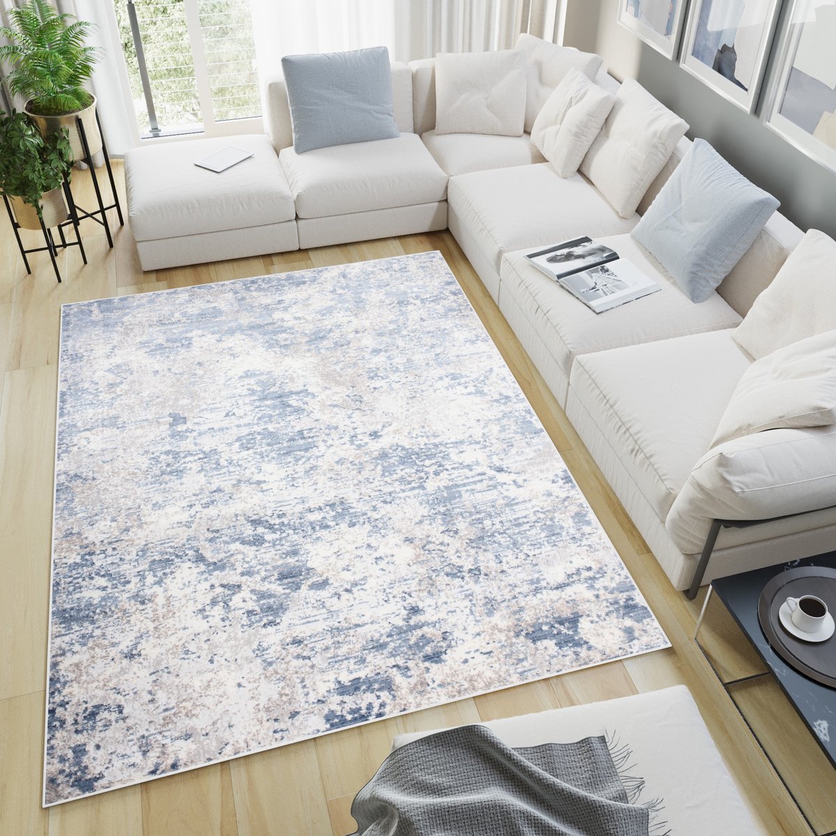 Tapiso Sky Vloerkleed Vintage Woonkamer Slaapkamer Tapijt Maat - 120x170 Lichtblauw