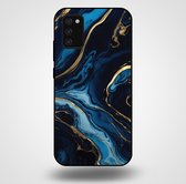 Smartphonica Telefoonhoesje voor Samsung Galaxy A03s met marmer opdruk - TPU backcover case marble design - Goud Blauw / Back Cover geschikt voor Samsung Galaxy A03S