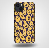 Smartphonica Telefoonhoesje voor iPhone 13 met smiley opdruk - TPU backcover case emoji design - Paars Geel / Back Cover geschikt voor Apple iPhone 13