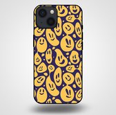 Smartphonica Telefoonhoesje voor iPhone 14 met smiley opdruk - TPU backcover case emoji design - Paars Geel / Back Cover geschikt voor Apple iPhone 14