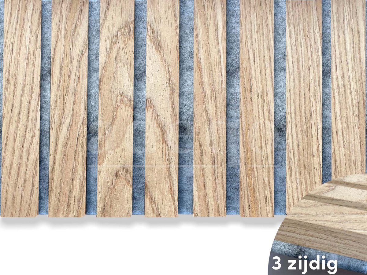 Adeqo Akupanel - Akoestische panelen - Rustiek Eiken grijs vilt 260 x 60 cm - Hout Wandpaneel - Millieuvriendelijk Materiaal - Akoestische Panelen - 3D Wandpanelen - Wandpanelen Hout