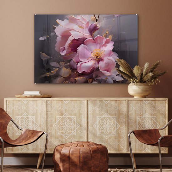 MuchoWow® Peinture sur verre 120x80 cm - Peinture sur verre acrylique - Fleurs - Rose - Nature morte - Art - Photo sur verre - Décoration murale salon - Décoration murale chambre - Peintures