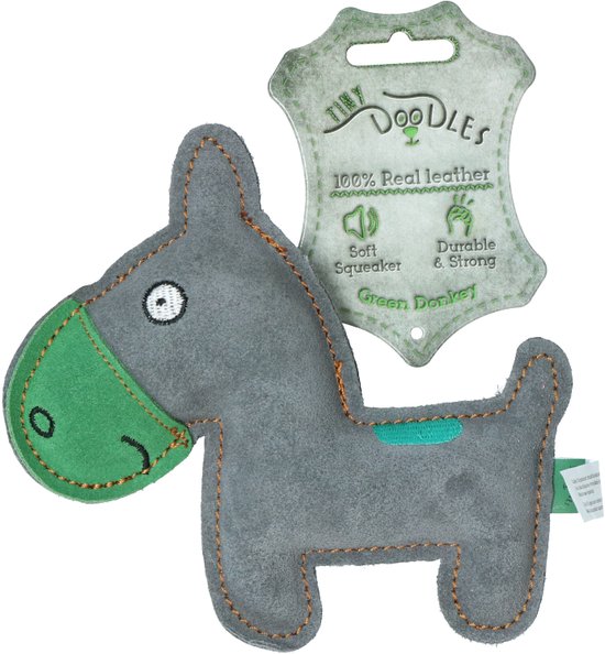 Tiny Doodles Doggy - Doodles Donkey - Hondenspeelgoed - Honden speeltje met piep - Groen - 17 cm