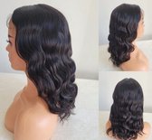 Braziliaanse Remy pruik 14 inch golf haren -kleur 1b donkerbruine- real human hair-4x4 lace closure wig