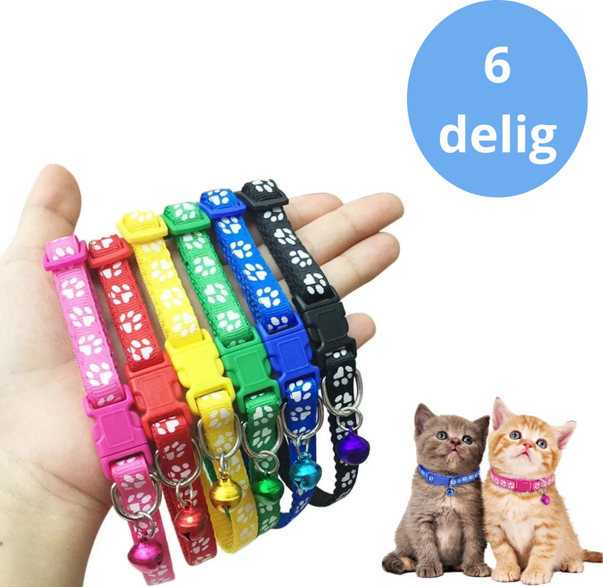Ragnal Halsbanden - Kat en Hond - Set van 6 - Veiligheidssluiting - Gemakkelijk verstelbaar - Kattenhalsband - Hondenhalsband - Kattenbelletje - Ragnal
