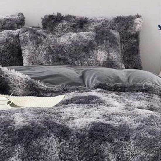 Zorgmatras® - dekbedovertrek peluche moelleuse avec taie d'oreiller - Grijs tacheté - 140x200 cm