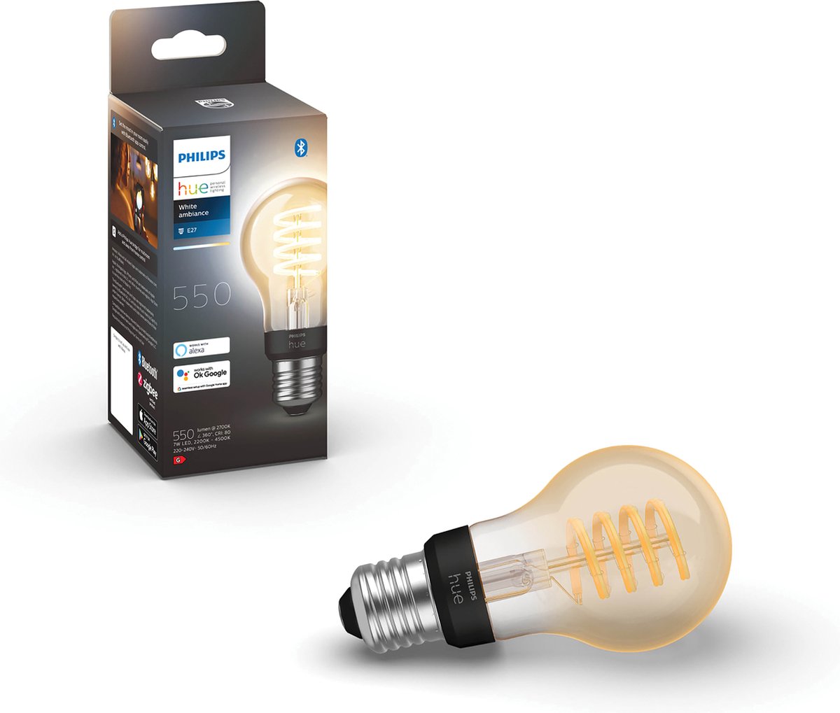 Philips Hue Filament Lichtbron E27 standaardlamp A60 - warm tot koelwit licht - 1-pack - Bluetooth - Philips Hue