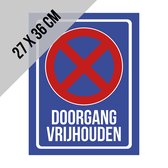Pictogram/ bord | "Doorgang vrijhouden" | 27 x 36 cm | Dikte: 2 mm | Niet parkeren | Garagepoort | Uitrit vrijlaten | Parkeerverbod | Stilstaan verboden | 1 stuk
