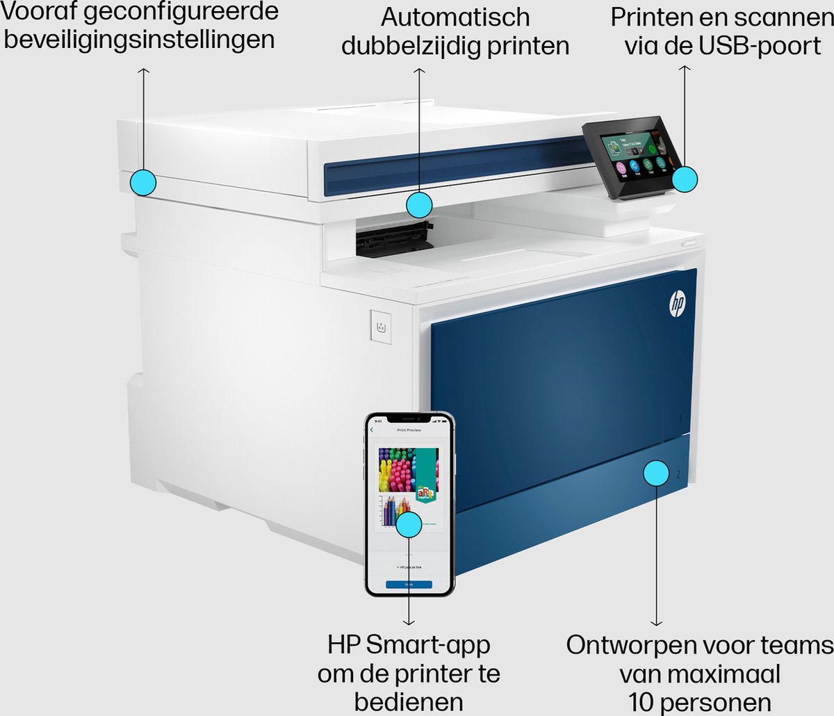 HP Color LaserJet Pro MFP 4302dw - All-in-One Kleuren Laserprinter - Blauw thumbnail 2