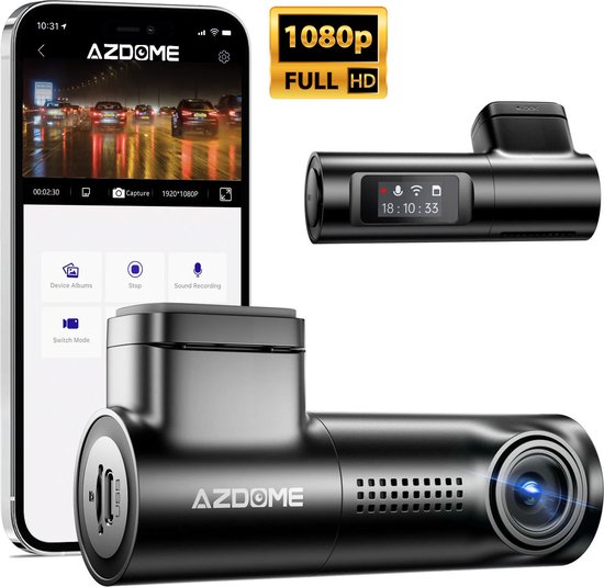 AZDome M330 dashcam voor auto - 170 graden kijkhoek - Nachtzicht - FullHD video - Wifi - Super compact - Parkeermodus - 1.0 inch TNT scherm - 2023 model - dashcam voor auto