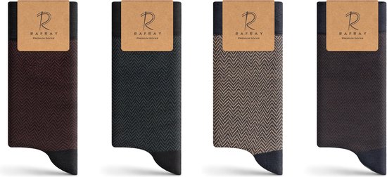 RAFRAY Socks - Premium Bamboe Sokken in Cadeaubox - Herringbone - Visgraat Sokken - Premium Bamboo Socks in Gift box - 4 Paar - Maat 40-44