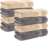 Komfortec handdoeken – Set van 8 - Badhanddoek 50x100 cm - 100% Katoen - Antracietgrijs&Zandbeige