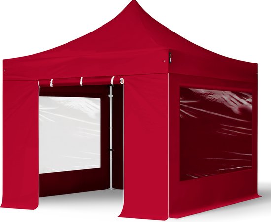 3x3 m Easy Up partytent Vouwpaviljoen met zijwanden (2 panorama), PROFESSIONAL alu 40mm, rood