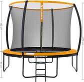 Rootz Trampoline - Tuintrampoline - Rond - Veiligheidsnet - Ladder - Boogpalen - Veiligheidstest - Zwart - Oranje - 305/366 cm