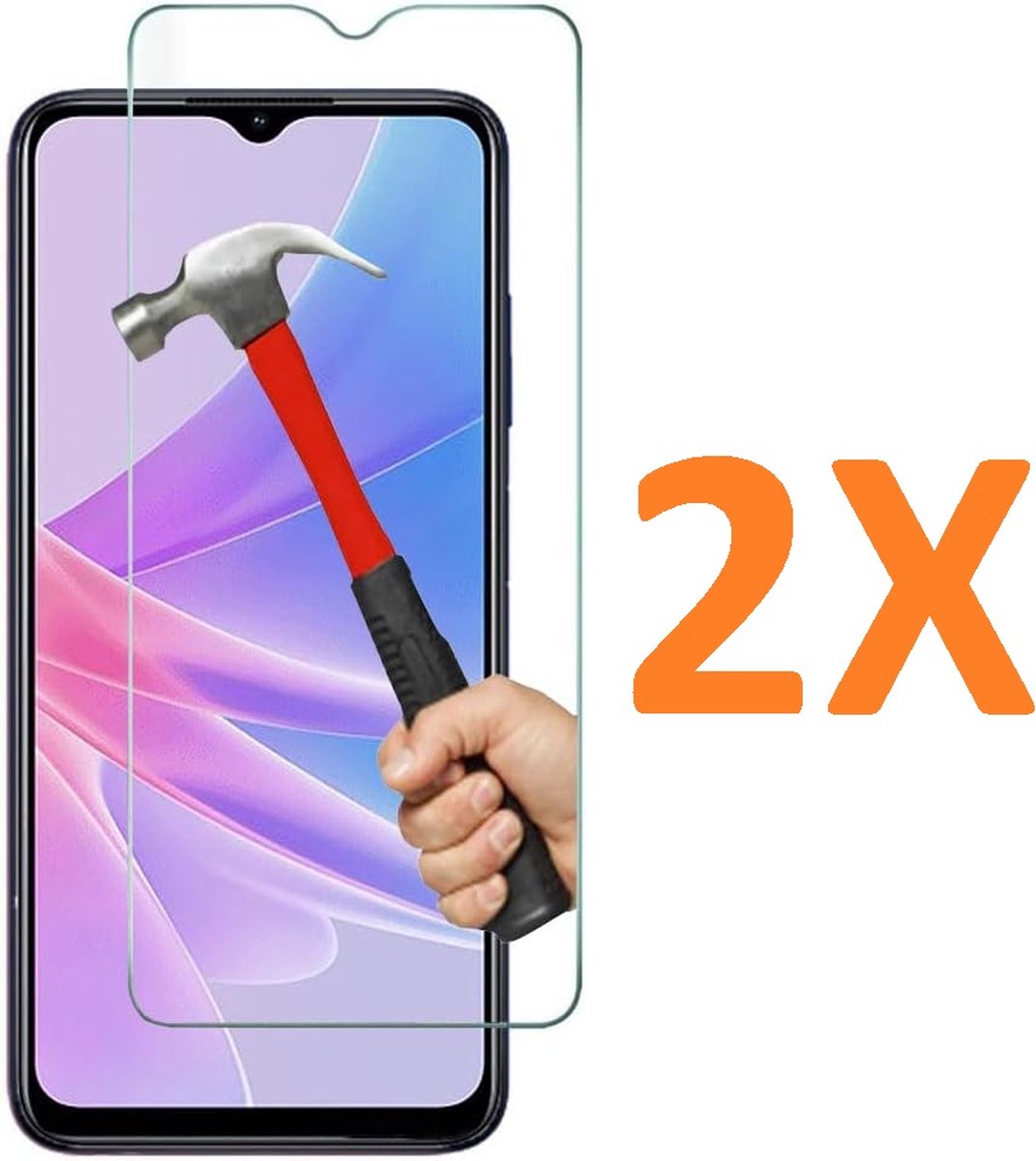 Screenprotector Glas - Tempered Glass Screen Protector Geschikt voor: Oppo A78 5G - 2x
