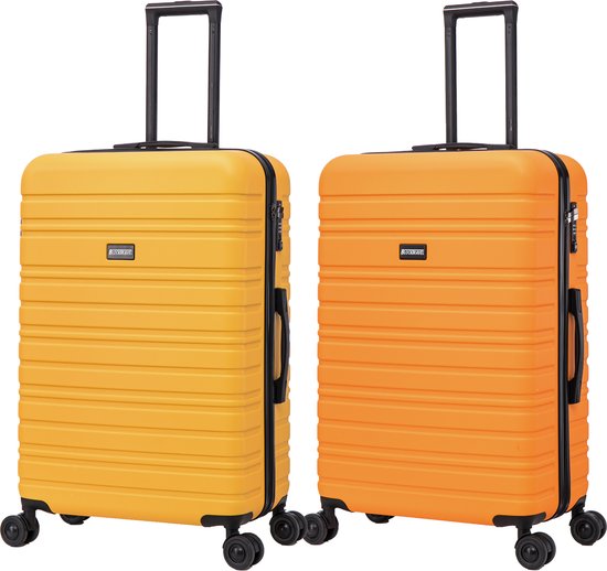 BlockTravel kofferset 2 delig ABS ruimbagage met dubbele wielen 95 liter - inbouw TSA slot - geel - oranje