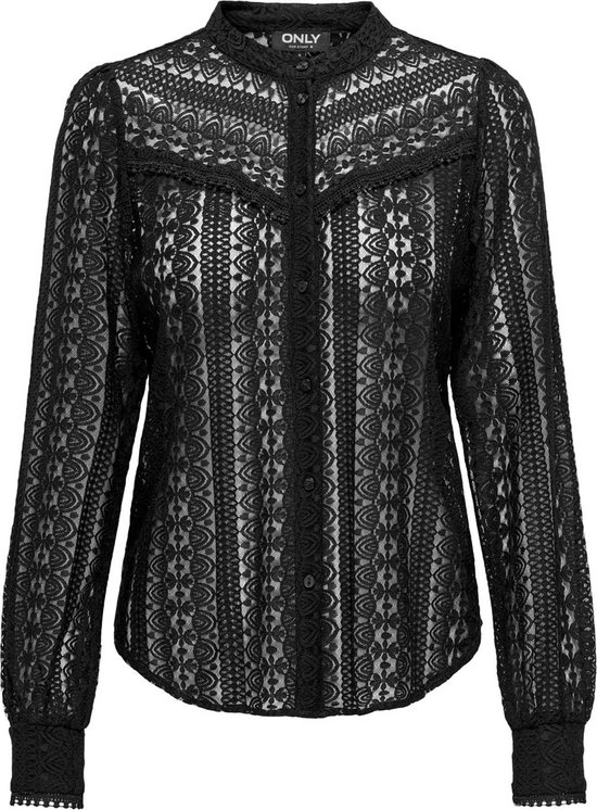 Only Blouse Onlreba Lace L/s Shirt Wvn Noos 15282071 Black Dames Maat - M