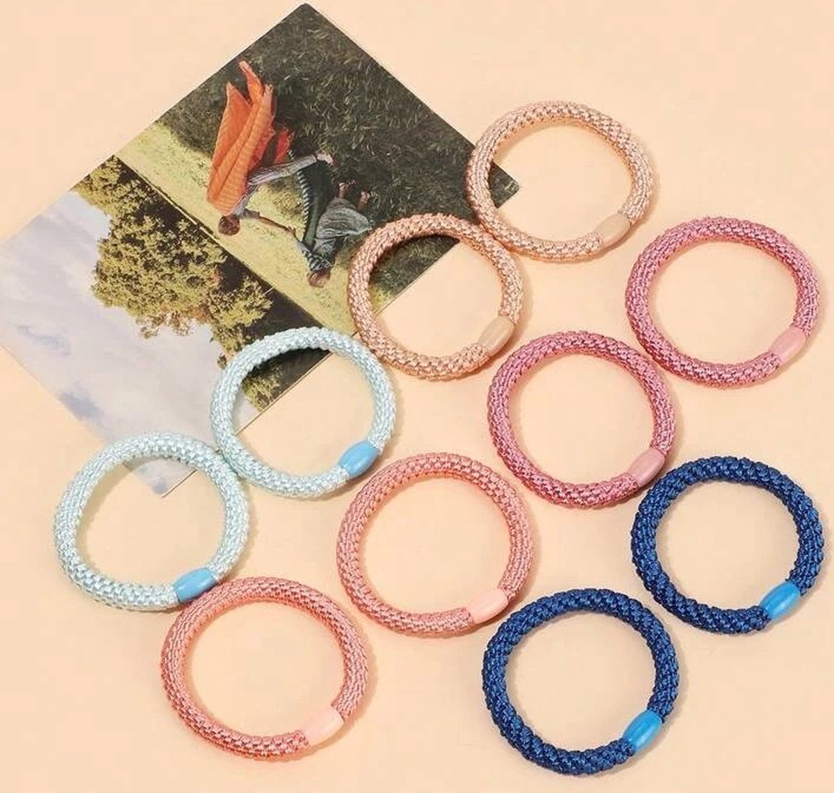 Haar Elastiekjes - Haarelastiekje Gevlochten - Elastiek en Armband - haarelastiekjes met kraal - haarelastiekjes te dragen als armband - sterk elastiek - 10 stuks - Licht — cadeau in Mode & Accessoires - foto 2