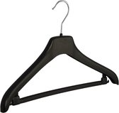 De Kledinghanger Gigant - 10 x Mantelhanger / kostuumhanger kunststof zwart met schouderverbreding en broeklat, 38 cm
