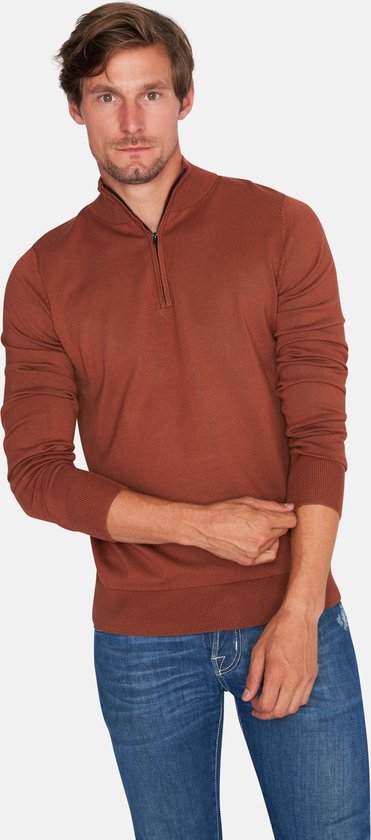 Mario Russo - Heren Sweaters Half Zip Trui Picante - Bruin - Maat XL