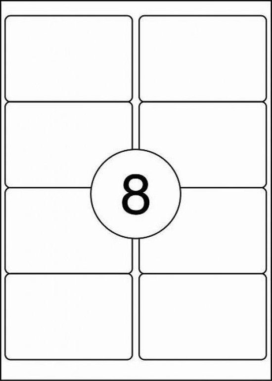 Een vel met 8 witte zelfklevende etiketten met ronde hoeken, genummerd met een cirkel met het cijfer 8.