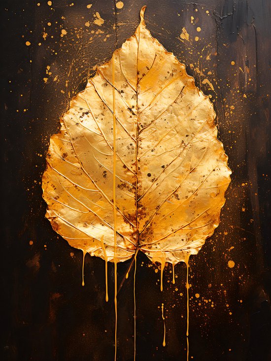 Golden Leaf Op Dibond- Realistic Photo Art Op Dibond Natuur -formaat - 60x90cm