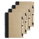Notitie/opschrijf boekje met balpen - 10x - harde kaft - beige/zwart - 18x13cm - 60blz gelinieerd - blocnotes