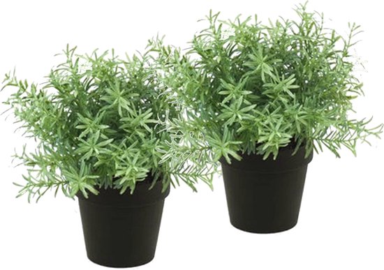 Kunstplant/kruiden rozemarijn - 2x - in terracotta pot - 22 cm - kruiden