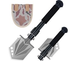 Robuuste Opvouwbare Shovle/Schop 58 cm - Multifunctionele Klapspade van Koolstofstaal met Zaag & Schoffelfunctie - Compacte Survival Schep voor Kamperen, Outdoor & Wintersport met Draagtas - Zilver