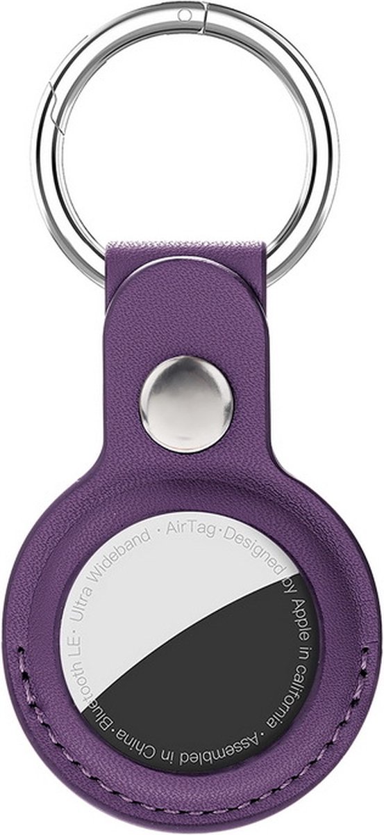 Hoesje voor de Apple AirTag Sleutelhanger in het Paars - Leer - AirTag- Olaf - Paars – Sleutelhanger