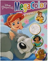 Megacolor kleurboek met stickers, Disney prinsessen, kleuren , 125 kleurplaten, 1 stickervel, knutselen, creatief