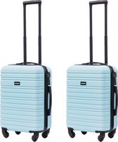 BlockTravel kofferset 2 delig ABS handbagage met wielen afneembaar 39 liter - inbouw TSA slot - lichtgewicht - licht blauw