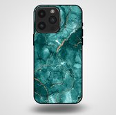 Smartphonica Telefoonhoesje voor iPhone 14 Pro Max met marmer opdruk - TPU backcover case marble design - Goud Groen / Back Cover geschikt voor Apple iPhone 14 Pro Max