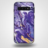 Smartphonica Telefoonhoesje voor Samsung Galaxy S10 met marmer opdruk - TPU backcover case marble design - Goud Paars / Back Cover geschikt voor Samsung Galaxy S10