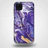 Smartphonica Coque de téléphone pour Samsung Galaxy A12 avec impression marbrée - Coque arrière en TPU design marbre - Or Violet / Back Cover adaptée pour Samsung Galaxy A12