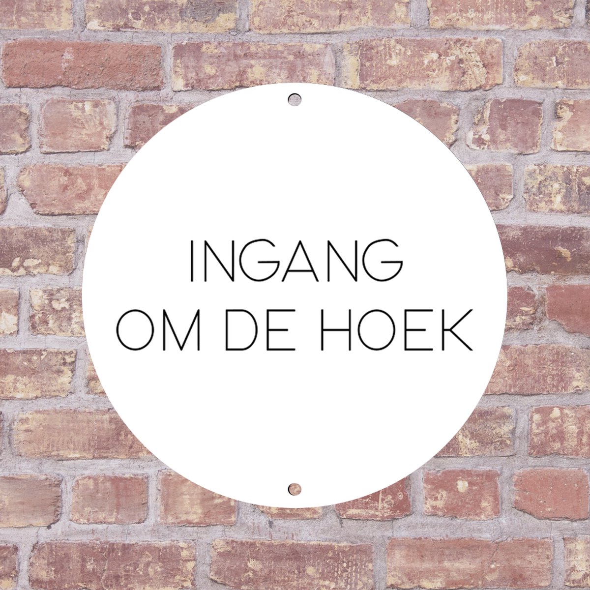 Label2X - Bordje Ingang om de hoek 15 x 15 cm - Wit met zwarte tekst - Zonder boorgaatjes - deurbord