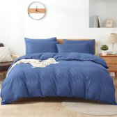 Beddengoed 200 x 200 cm, coton, bleu, 100 % coton, dekbedovertrek respirante, parure de lit avec 2 taies d'oreiller 80 x 80 cm + 1 dekbedovertrek éclair.