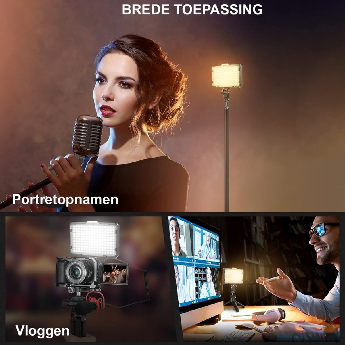 NEEWER 176 LED videolamp streaming licht led dimbaar videolicht paneel met 2 stuks lithium batterij 2600mAh, 2 x USB-oplader voor DSLR camera van Canon Nikon etc. Key Light voor video fotografie