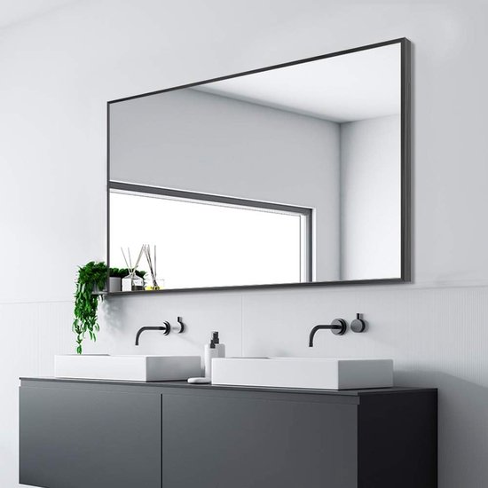 Wandgemonteerde spiegel rechthoekige hangende spiegel metalen ingelijste wandspiegel, beste voor badkamer, wasruimte, slaapkamer, woonkamer (zwart, 36 "x24")