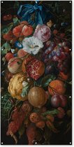 Affiche de clôture Feston de fruits et de fleurs - Peinture de Jan Davidsz. de Heem - 100x200 cm - Toile de jardin