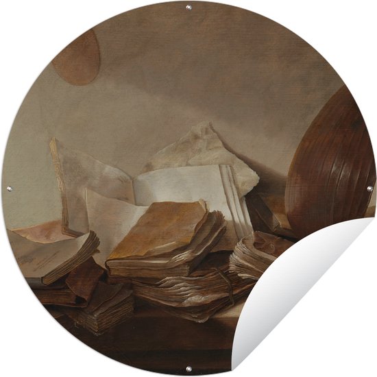 Tuincirkel Stilleven met boeken - Schilderij van Jan Davidsz. de Heem - 90x90 cm - Ronde Tuinposter - Buiten